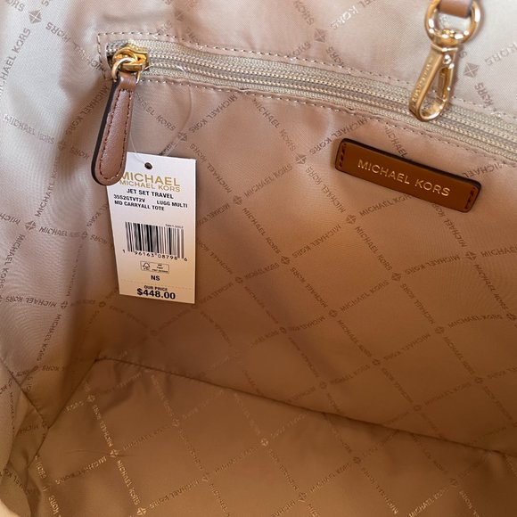 Michael Kors Jet Set Travel MD Carryall Shoulder Tote Bag Center Stripe MK Brown - Picture 6 of 11